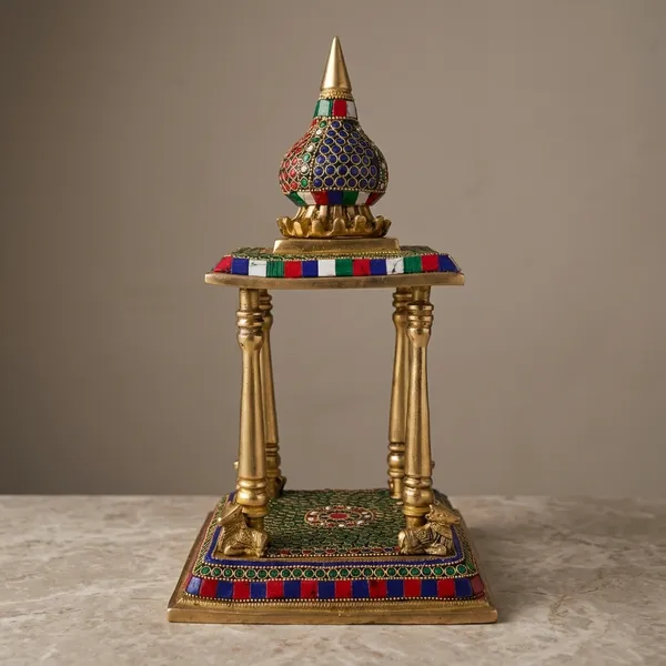 Brass_Meenakari_Multicolor_Four-Pillar_Temple