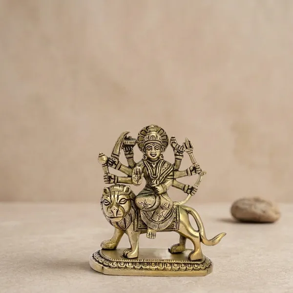 Brass_Goddess_Durga_On_Lion_Multi-Arm_Idol_Antique_Gold