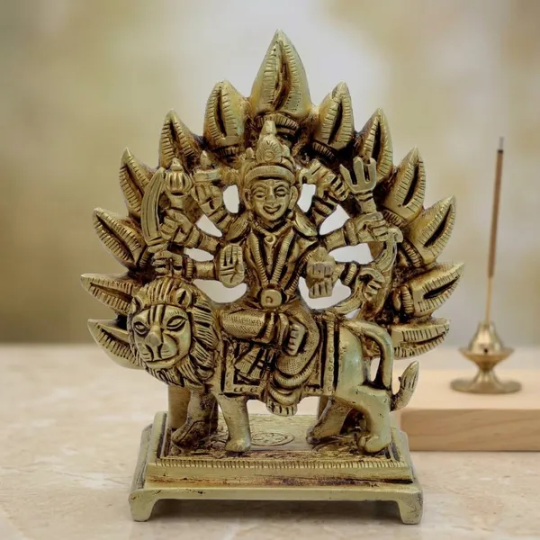 Brass_Maa_Durga_Multi-Armed_Idol_With_Lion_On_Decorative_Base