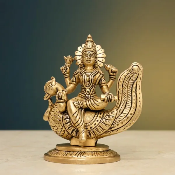 Brass_Goddess_Saraswati_Seated_On_Peacock_Idol_7_Inch