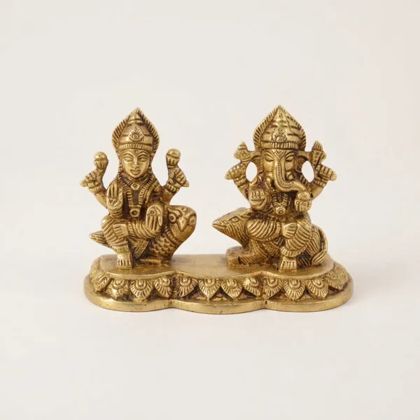 Brass_Golden_Lakshmi_Ganesha_Dual_Deity_Figurine_On_Shared_Base