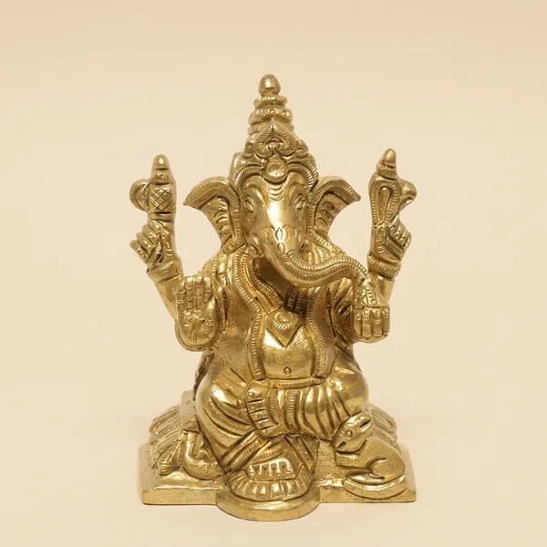 Brass_Golden_Ganesha_Seated_On_Lotus_Idol