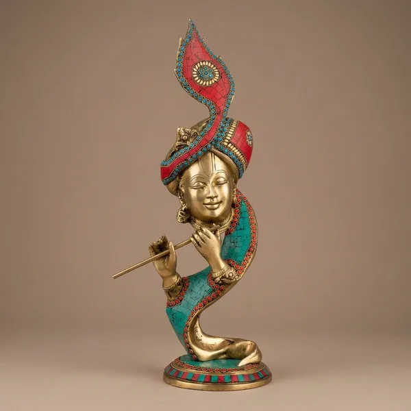 Brass_Traditional_Turquoise_Coral_Stone_Inlay_Krishna_Idol