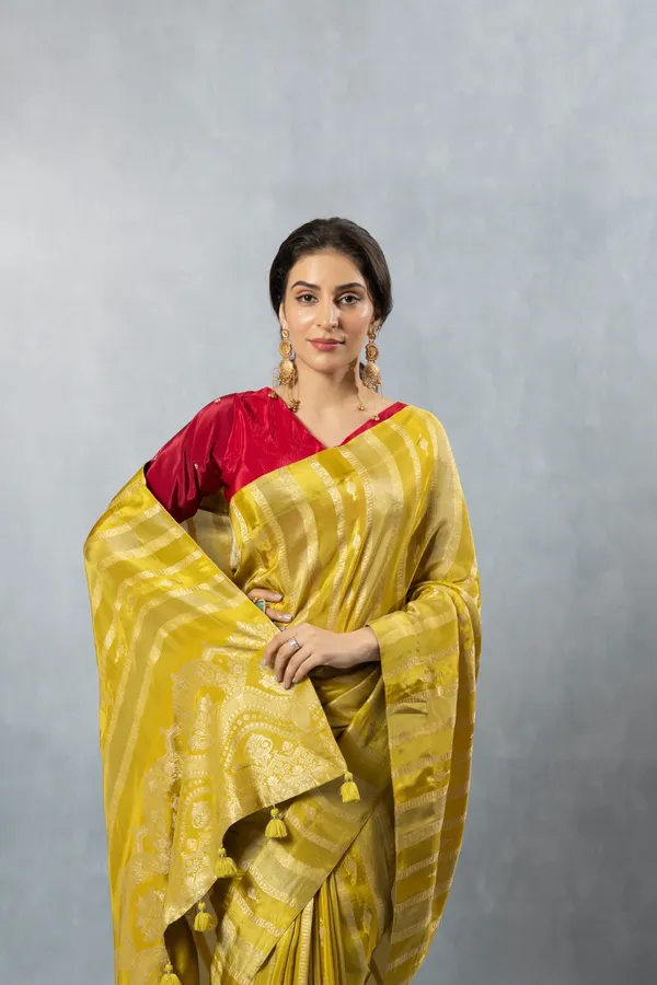 Lime_Green_Striped_Zari_silk_Saree_Lime_Yellow