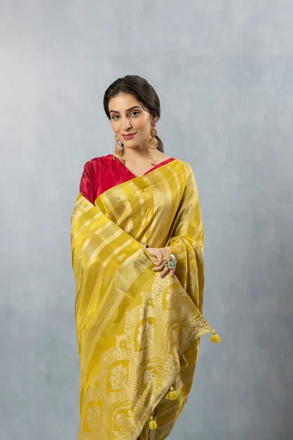 Lime_Green_Striped_Zari_silk_Saree_Lime_Yellow