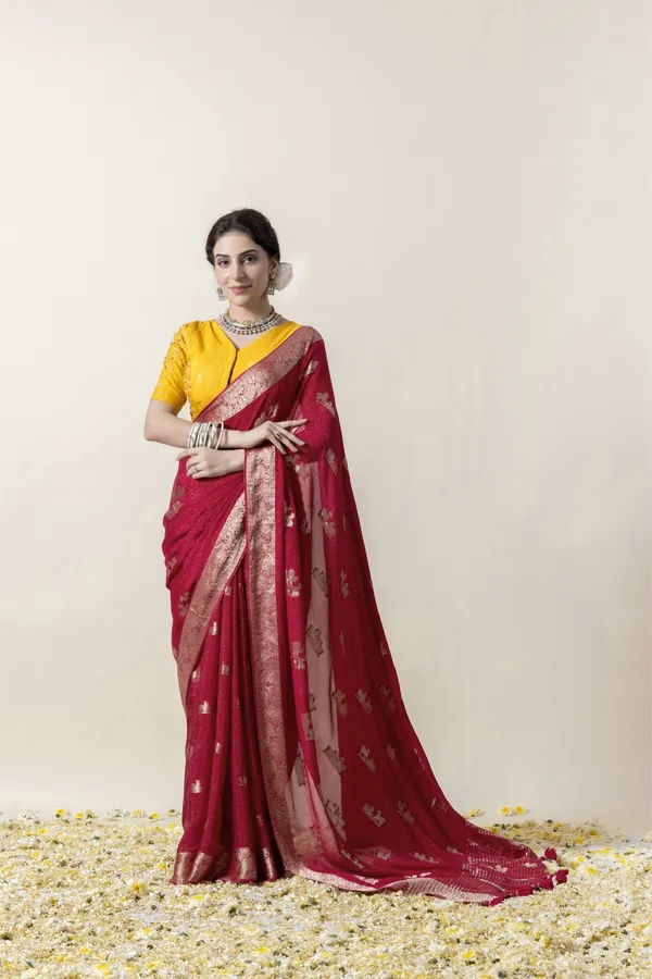 Rani_Pink_Deer_Crepe_Georgette_Saree_Maroon