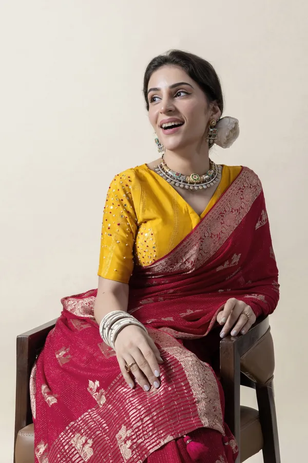 Rani_Pink_Deer_Crepe_Georgette_Saree_Maroon