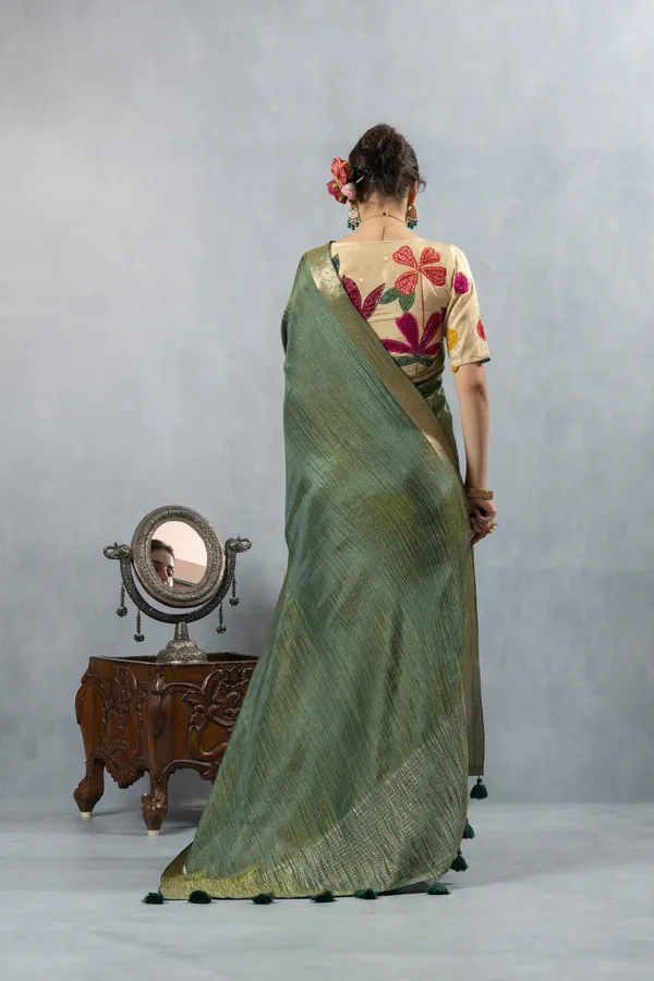 Green_Crushed_Tissue_Silk_Saree_Olive_Green