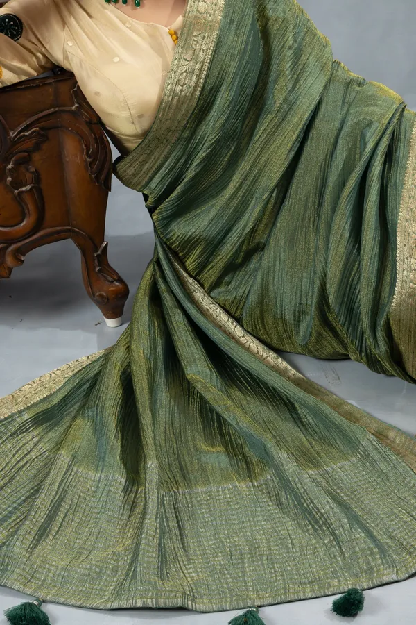 Green_Crushed_Tissue_Silk_Saree_Olive_Green