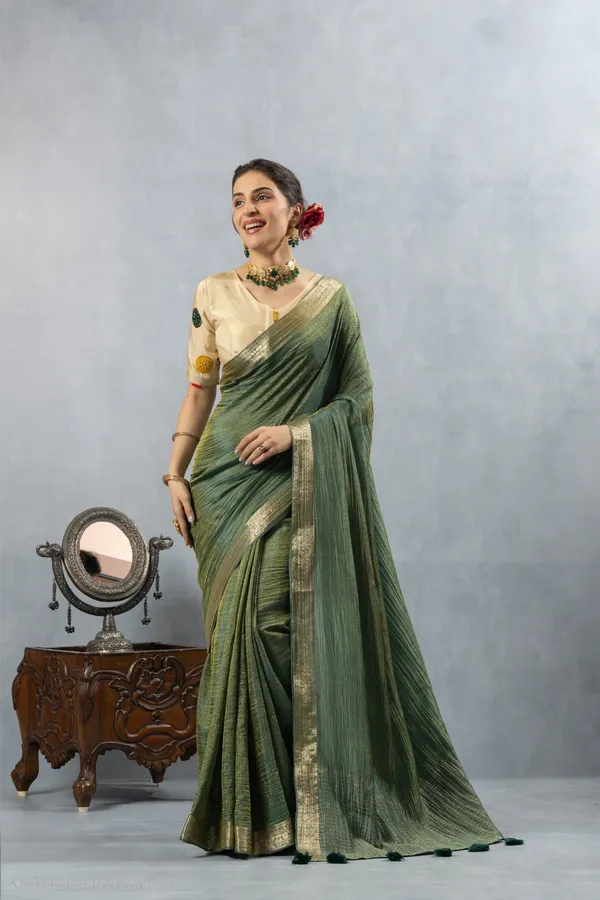 Green_Crushed_Tissue_Silk_Saree_Olive_Green
