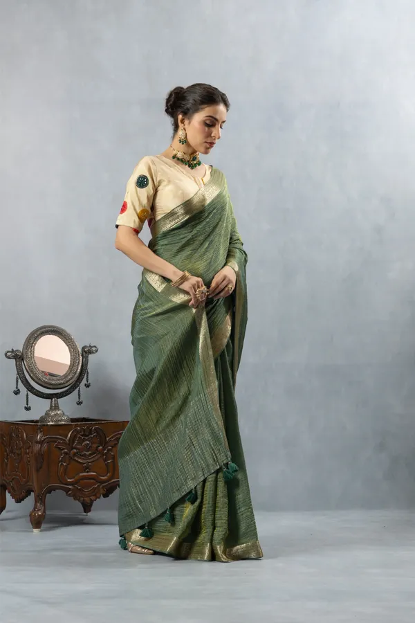 Green_Crushed_Tissue_Silk_Saree_Olive_Green