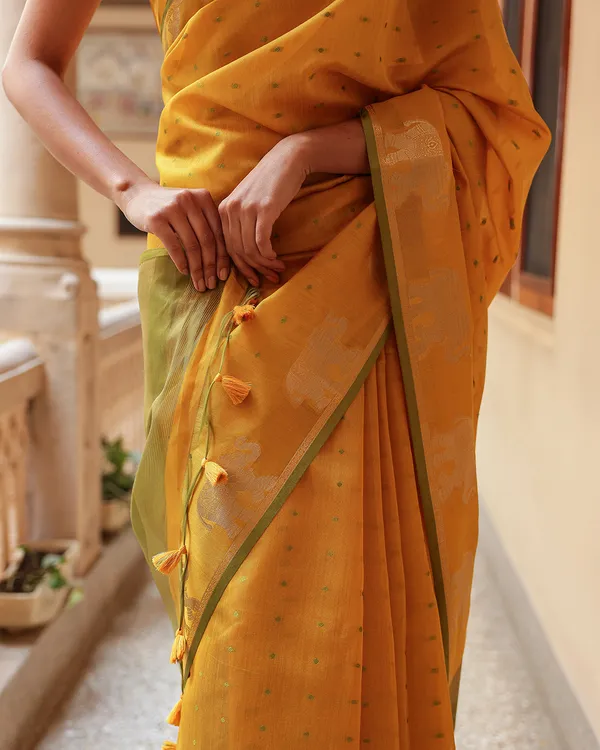 Yellow_Elephant_Motif_Cotton_Saree