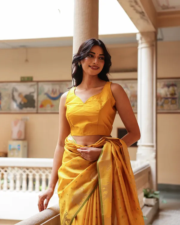 Yellow_Elephant_Motif_Cotton_Saree
