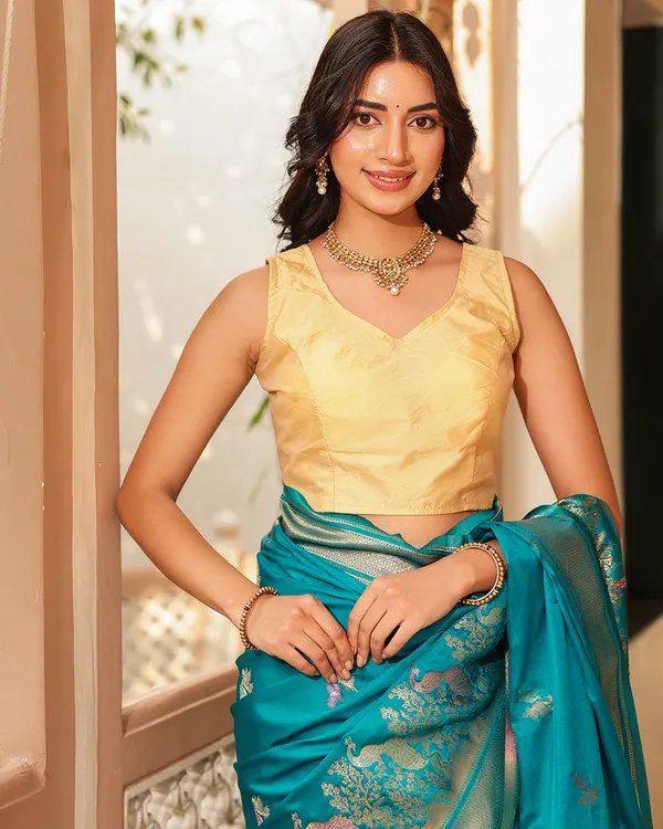 Teal_Blue_Peacock_Border_Silk_Saree
