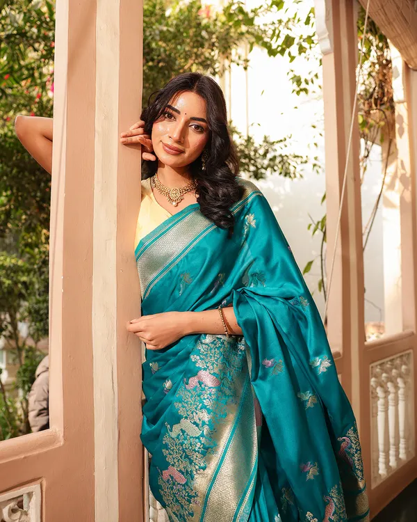 Teal_Blue_Peacock_Border_Silk_Saree