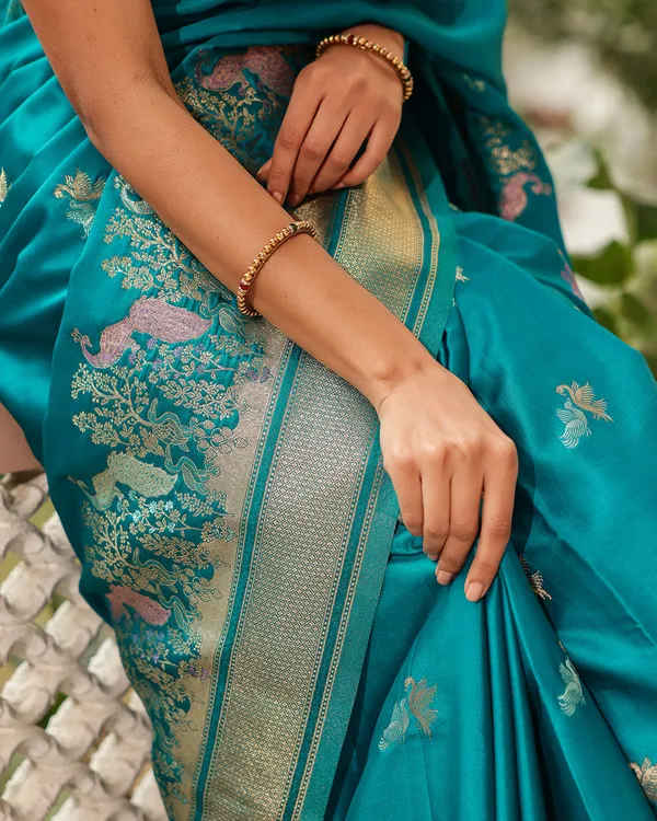 Teal_Blue_Peacock_Border_Silk_Saree