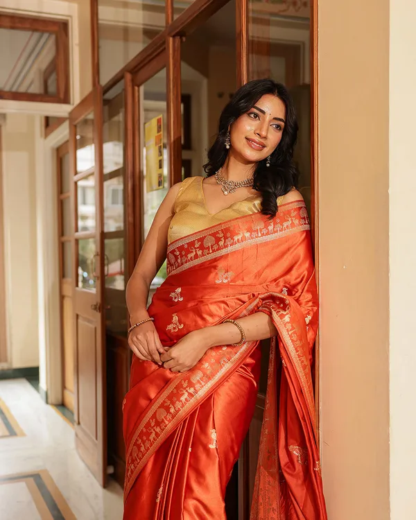 Rust_Orange_Dola_Silk_Animal_Motif_Saree