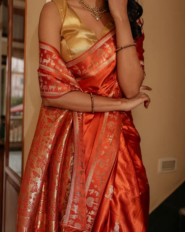 Rust_Orange_Dola_Silk_Animal_Motif_Saree