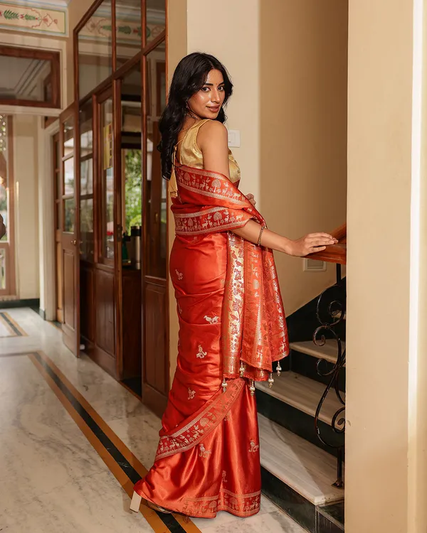 Rust_Orange_Dola_Silk_Animal_Motif_Saree