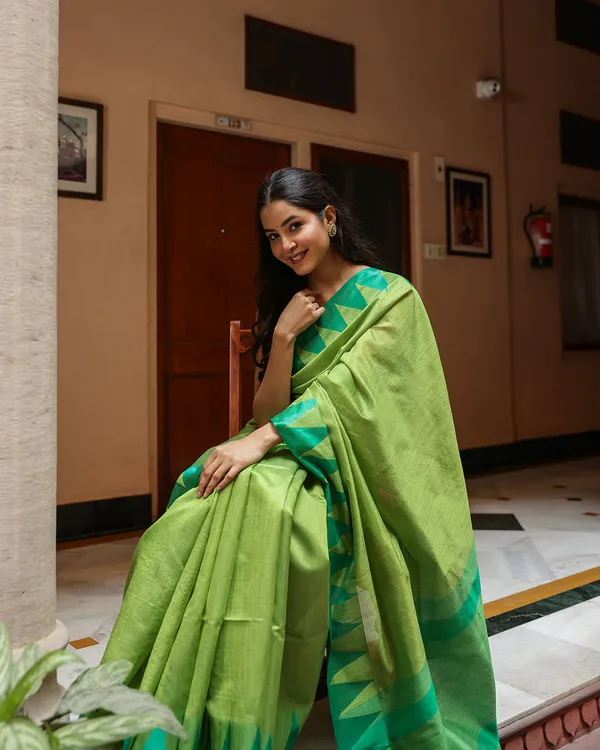 Lime_Green_Triangle_Border_Cotton_Saree