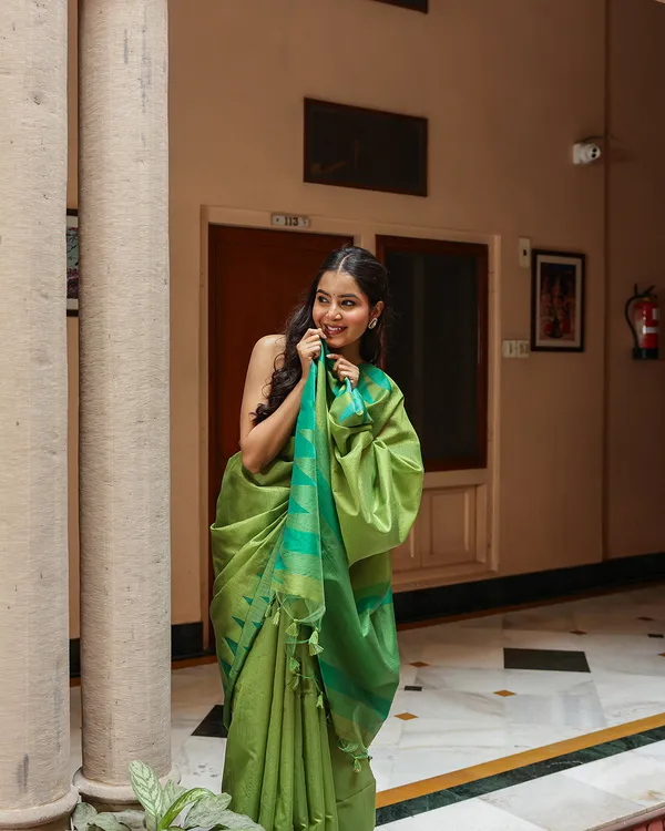 Lime_Green_Triangle_Border_Cotton_Saree