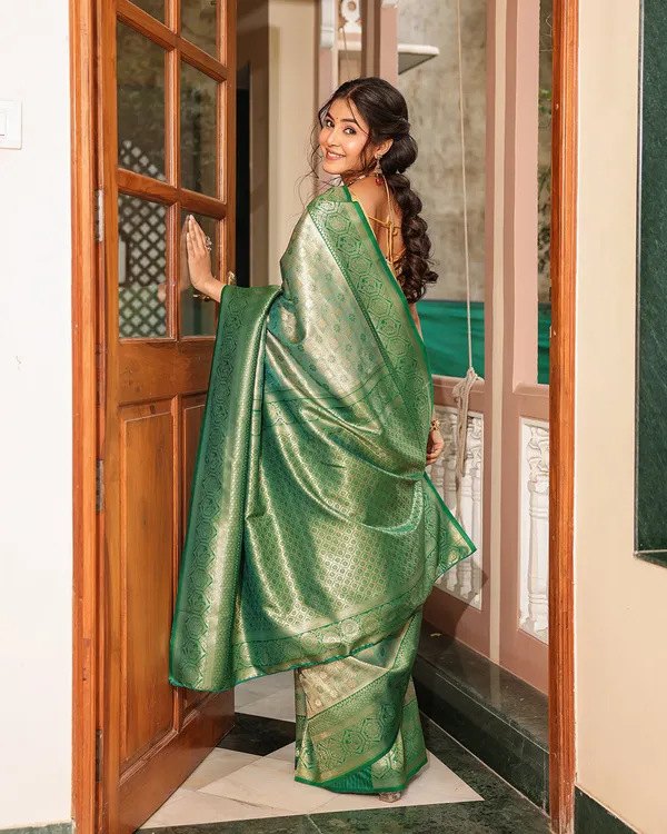Forest_Green_Peacock_Silk_Saree