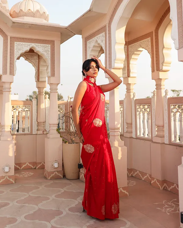 Cherry_Red_Check_Pallu_Silk_Saree