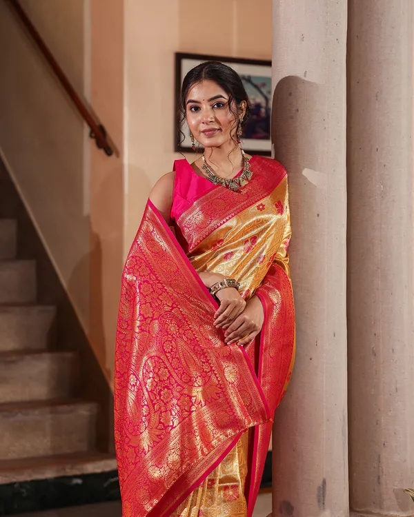 Yellow_Pink_Silk_Saree
