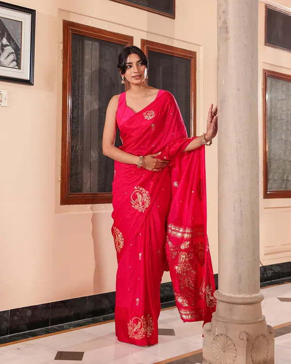 Magenta_Sparrow_Motif_Silk_Saree