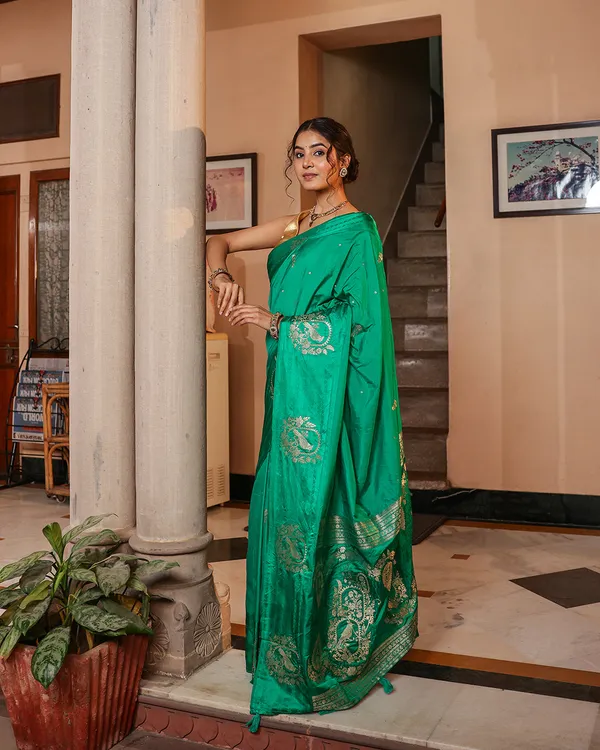 Sea_Green_Sparrow_Motif_Silk_Saree