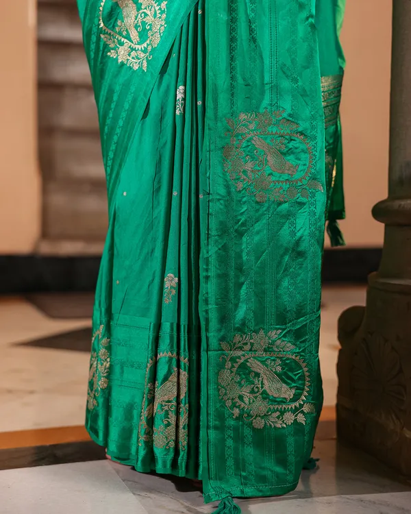 Sea_Green_Sparrow_Motif_Silk_Saree