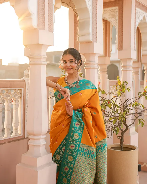 Yellow_Minakari_Silk_Saree