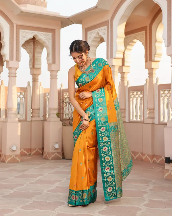 Yellow_Minakari_Silk_Saree