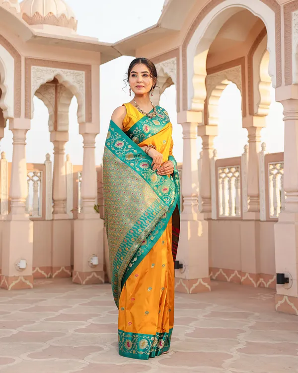 Yellow_Minakari_Silk_Saree