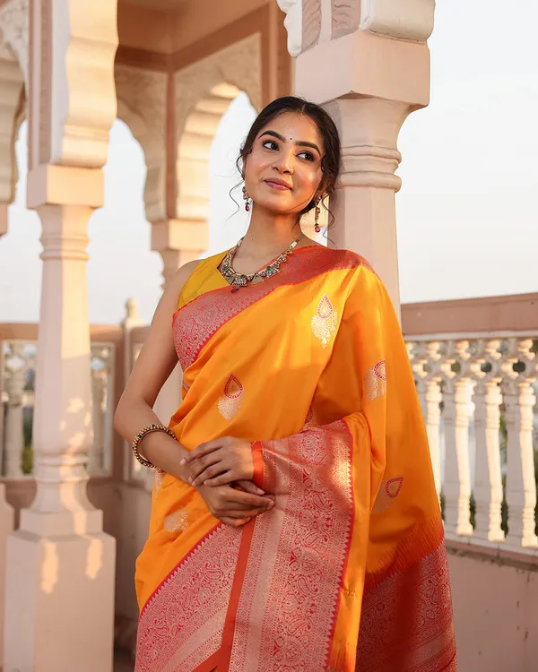 Marigold_Paisley_Border_Silk_Saree