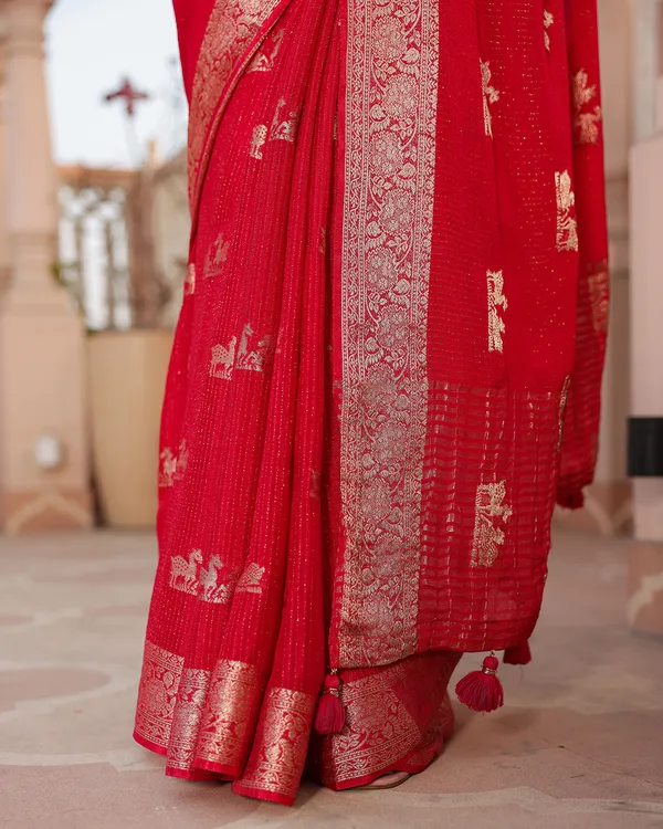Deer_Motif_Shimmer_Georgette_Saree