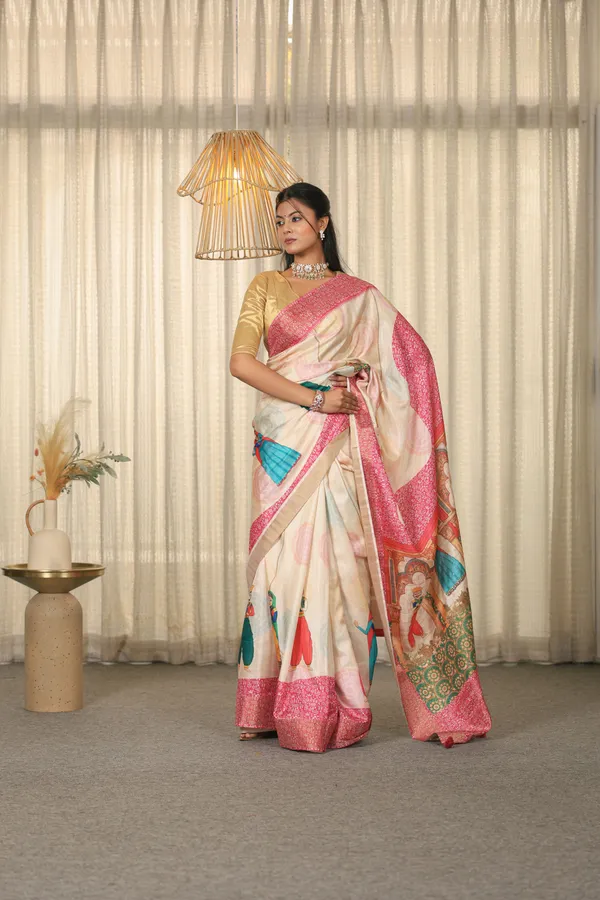 Off-White_Pink_Rajasthani_Saree