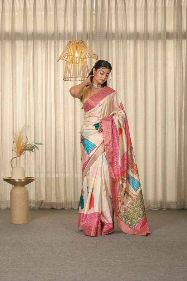 Off-White_Pink_Rajasthani_Saree