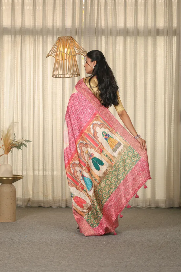 Off-White_Pink_Rajasthani_Saree