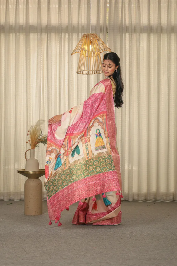 Off-White_Pink_Rajasthani_Saree