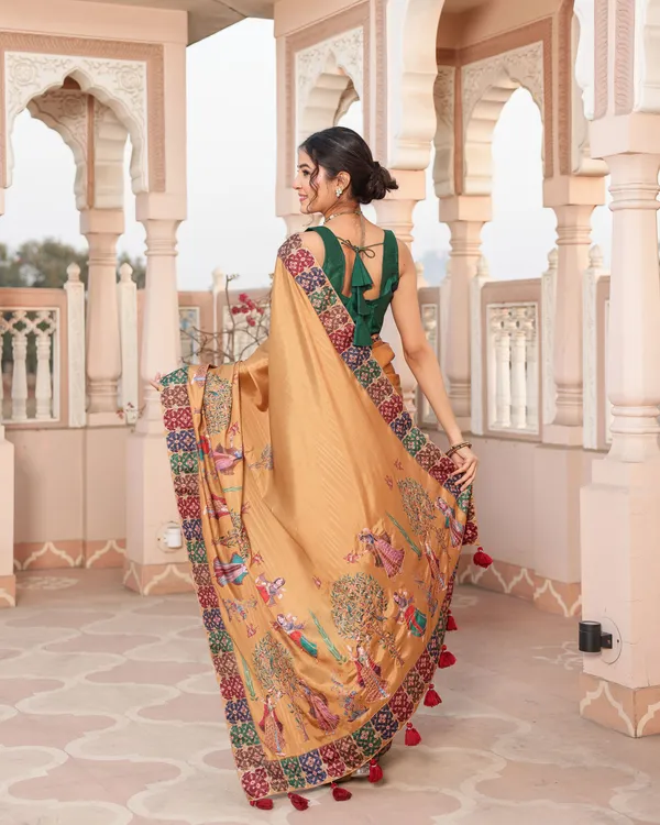 Mustard_Gold_Human_Figure_Print_Saree