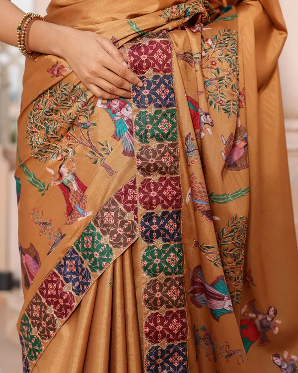 Mustard_Gold_Human_Figure_Print_Saree