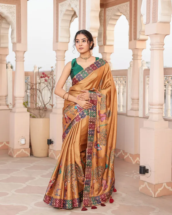 Mustard_Gold_Human_Figure_Print_Saree