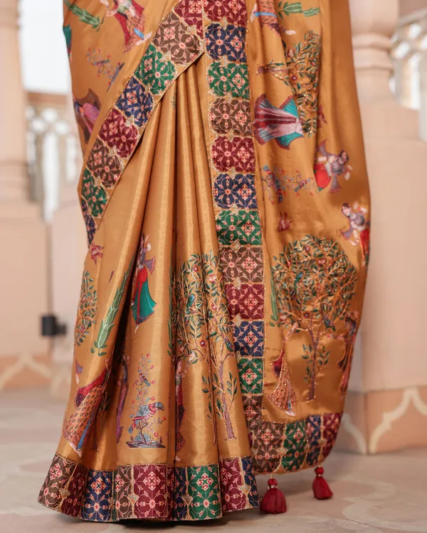 Mustard_Gold_Human_Figure_Print_Saree