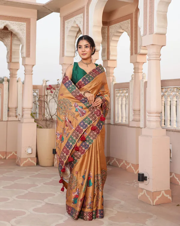 Mustard_Gold_Human_Figure_Print_Saree