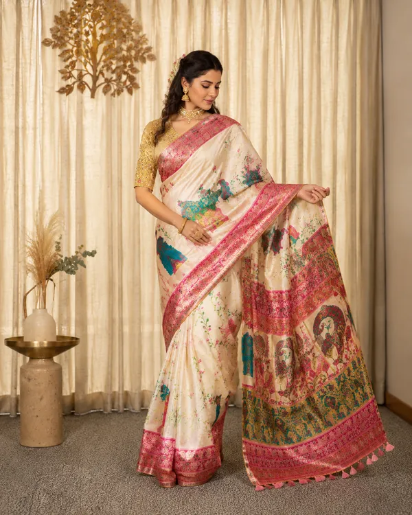 Off-White_Pink_Rajasthani_Saree