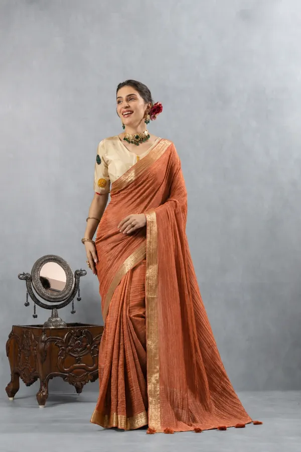 Rust_Orange_Crushed_Tissue_Silk_Saree