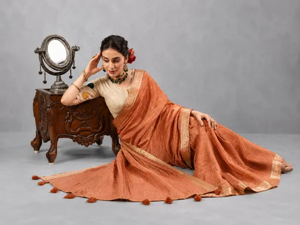 Rust_Orange_Crushed_Tissue_Silk_Saree
