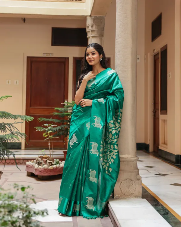 Teal_Green_Pichwai_Cotton_Saree