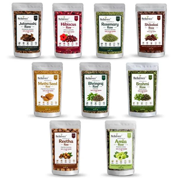 Herbalrozz_Organic_Herbal_Hair_Care_Raw_Herbs_Amla,_Reetha,_Bhringraj,_Hibiscus,_Methi_Seed,_Jatamashi,_Brahmi,_Rosemary_Leaves_&_Shikakai_Raw_Combo_Pack